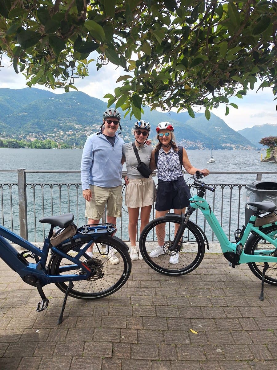 Group of Cyclists by Lake Como