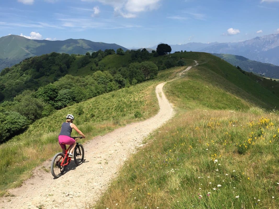 Dorsale del Triangolo Lariano (Ridge Trail) Cyclist on Mountain Trail Dorsale del Triangolo Lariano (Ridge Trail) Cyclist on Mountain Trail