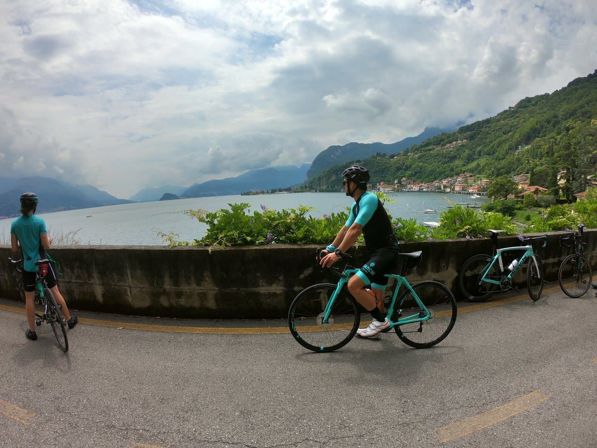 Cyclists on Lake Como Road Cyclists on Lake Como Road