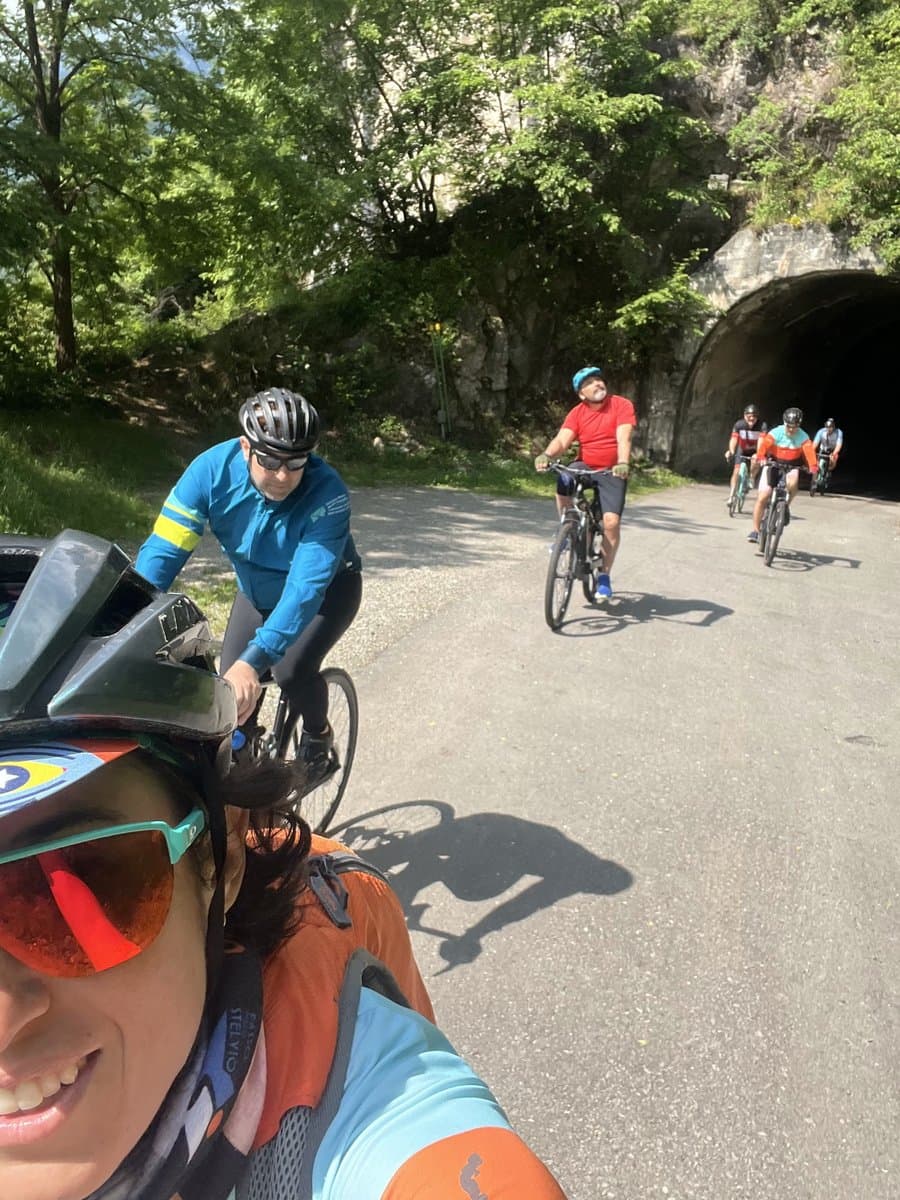 Group of Cyclists Near Tunnel Group of Cyclists Near Tunnel