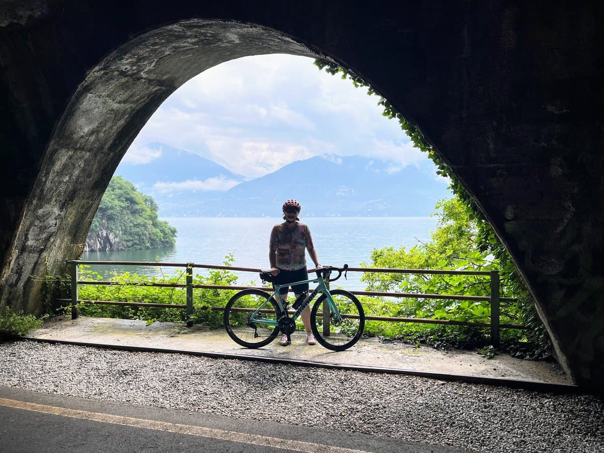 Cyclists on Lake Como road - The North Face Cyclists on Lake Como road - The North Face