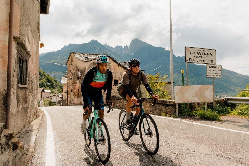 Cyclists on Splügen Pass Cyclists on Splügen Pass